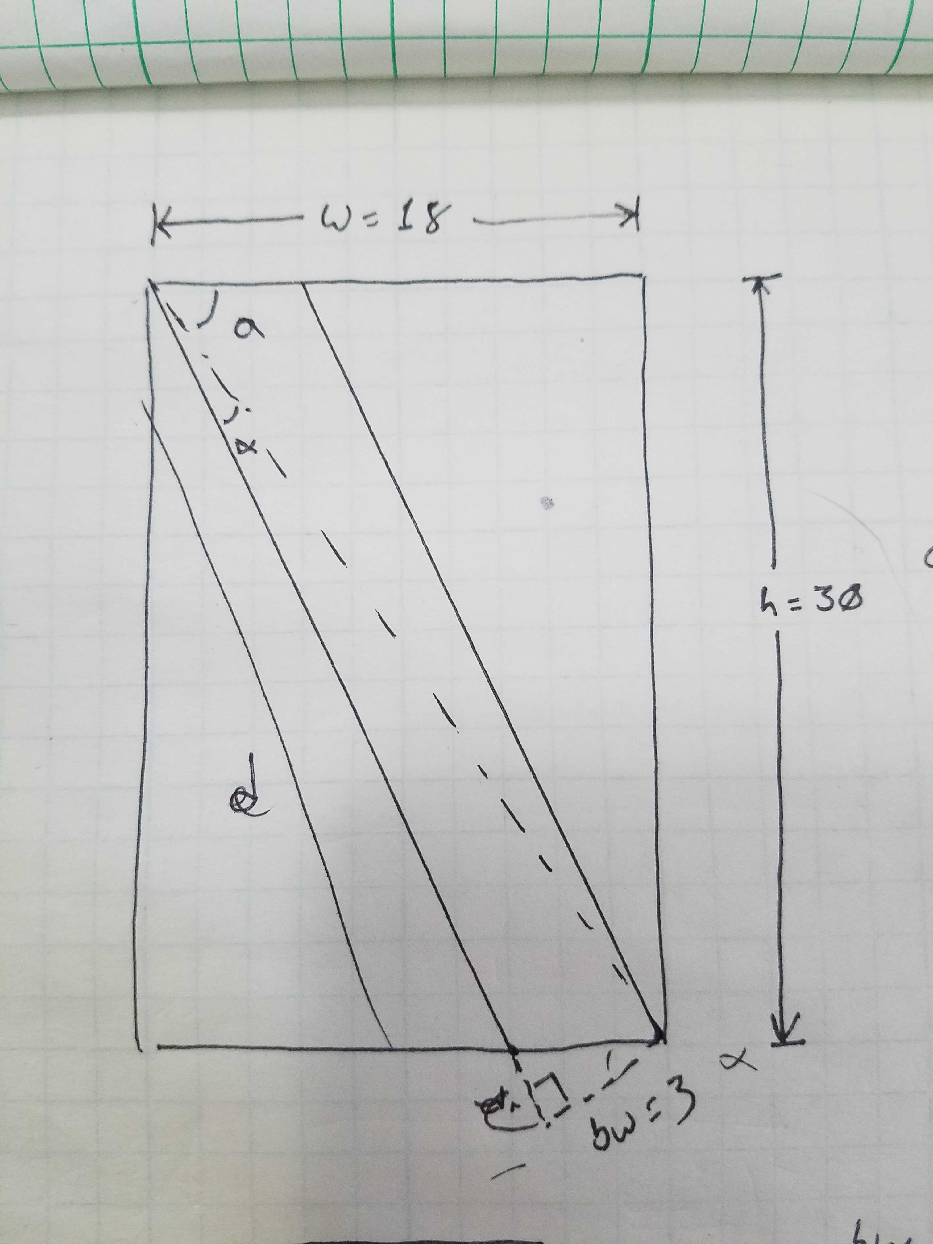 Hand drawn diagram of the larger right triangle